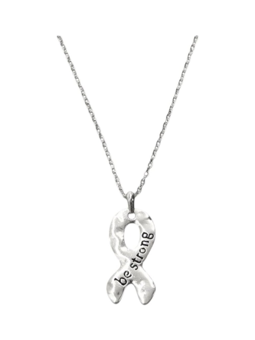Silvertone Be Strong Modern Metallic Ribbon Pendant Necklace